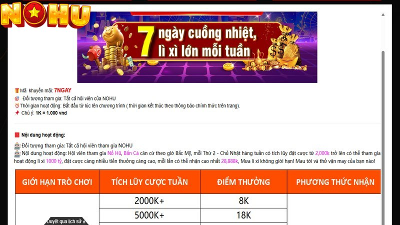7 ngày cuồng nhiệt điểm danh với lì xì lớn mỗi tuần