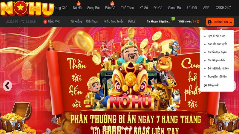 Chọn phương thức rút tiền Nohu tại trang chủ